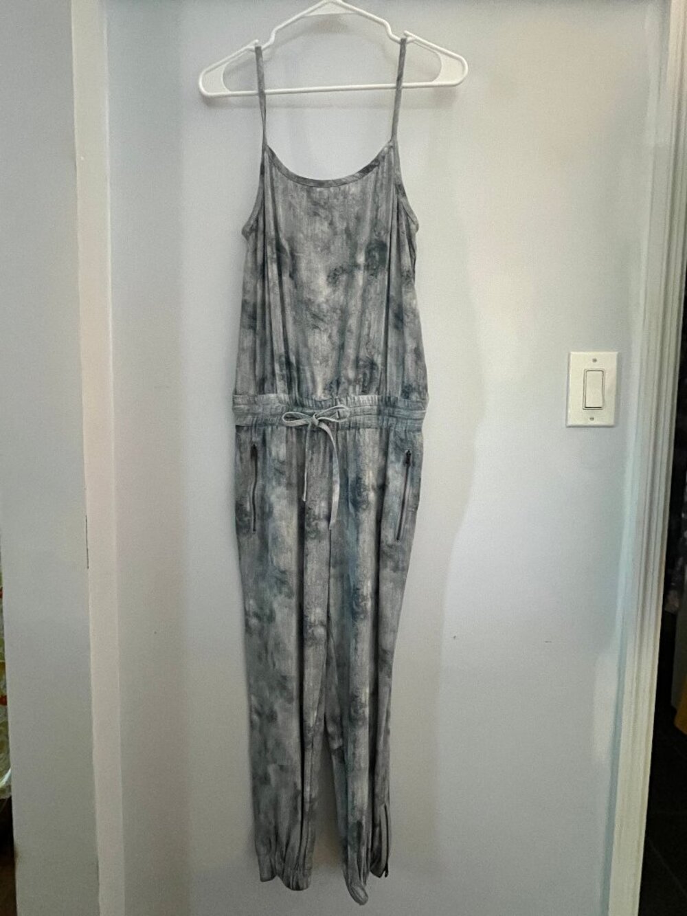 Pam & Gela Blue Tie-Dye Silk Jumpsuit with Drawstring Waist Size S